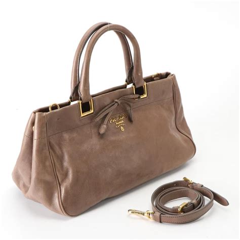 Taupe Prada Glace Calf Logo Satchel 